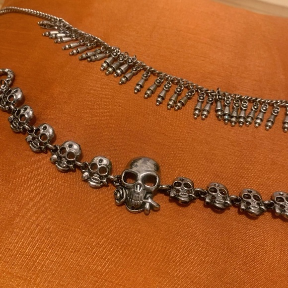 Goth Silver Rose Skulls bracelet, necklace, anklet - Picture 4 of 4